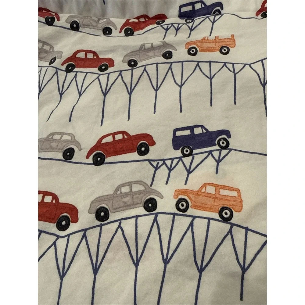 Pottery Barn kids Twin Flat Sheet- Transportation Cars Blue Red Gray White
